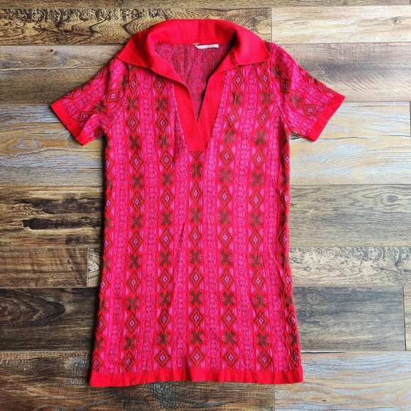 Free People Kitt Mini Sweater Dress Collar Short Sleeve Wool Blend Red - Picture 5 of 13